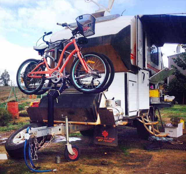 Example of an ISI Kimberley Karavan Off-Road Bicycle Carrier used on a Kimberley Karavan