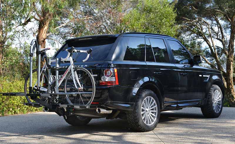 Example of an ISI 4x4x4 Compact Beam Bicycle Carrier used on a Range Rover Sport