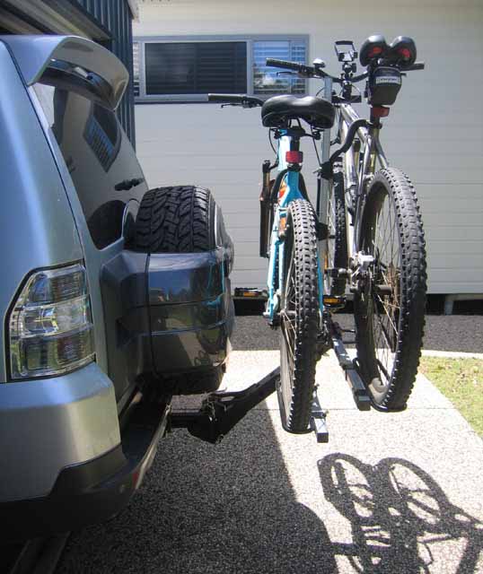 Example of an ISI Extreme Duty Extended Model Bicycle Carrier used on a Mitsubishi NS/NT Pajero
